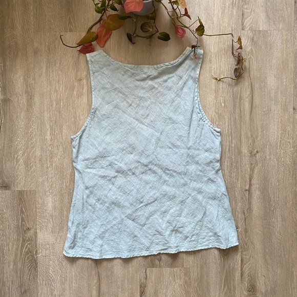 CP Shades Green V Neck Faux Wrap Linen Top Medium - Picture 6 of 8